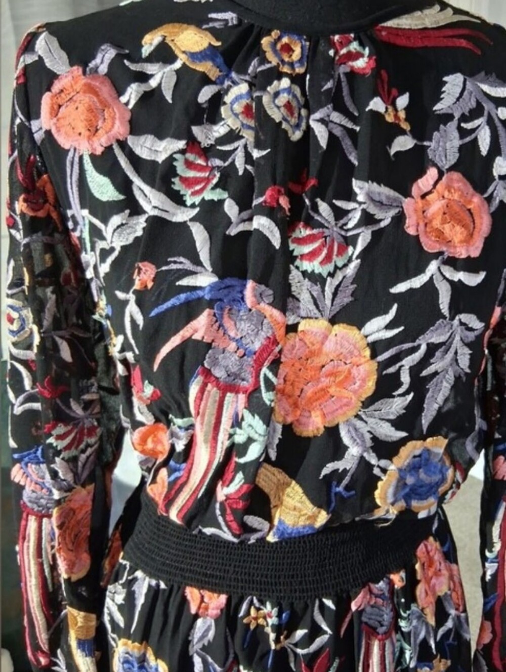 Zara Black Dress with Multicolor Floral Embroidery